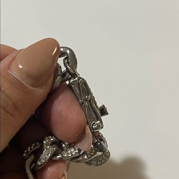 Silver-tone Men’s Chain Bracelet with Rhinestones - Picture 9 of 9